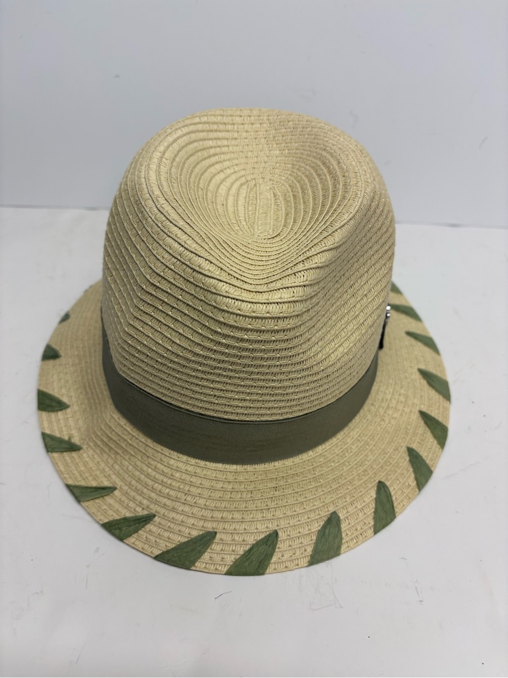 Banana Boat Straw Fedora Hat Green Grosgrain Ribbon Band OS NWT